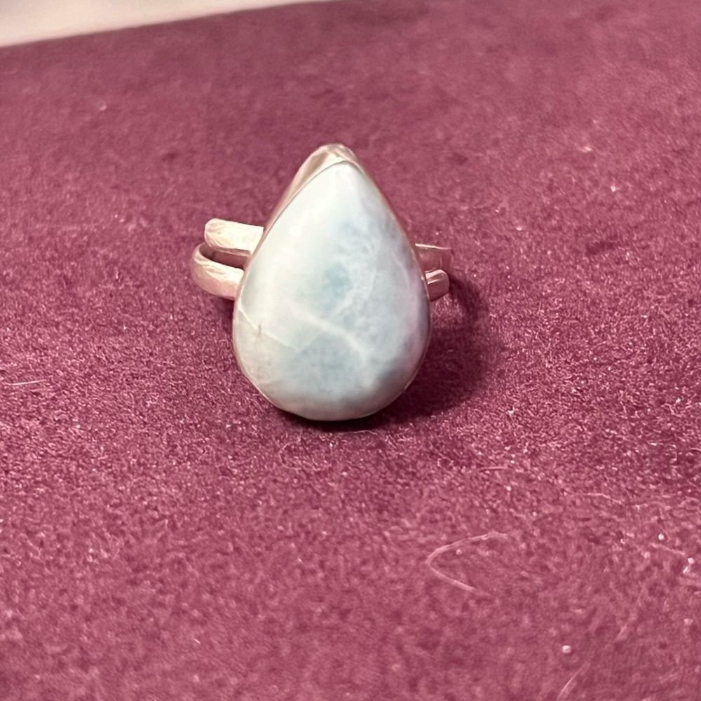 Elegant Sterling Silver Teardrop Larimar Adjustable Ring